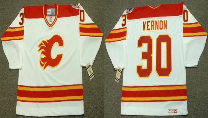 2019 Men Calgary Flames 30 Vernon white CCM NHL jerseys